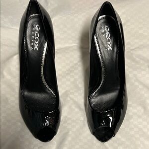 Geox Women's Shiny Black Peep Toe Heels